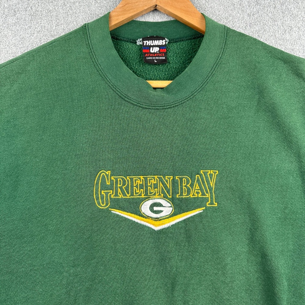 Vintage 90s Green Bay Sweatshirt Mens Large Green NFL Football Thumbs Up